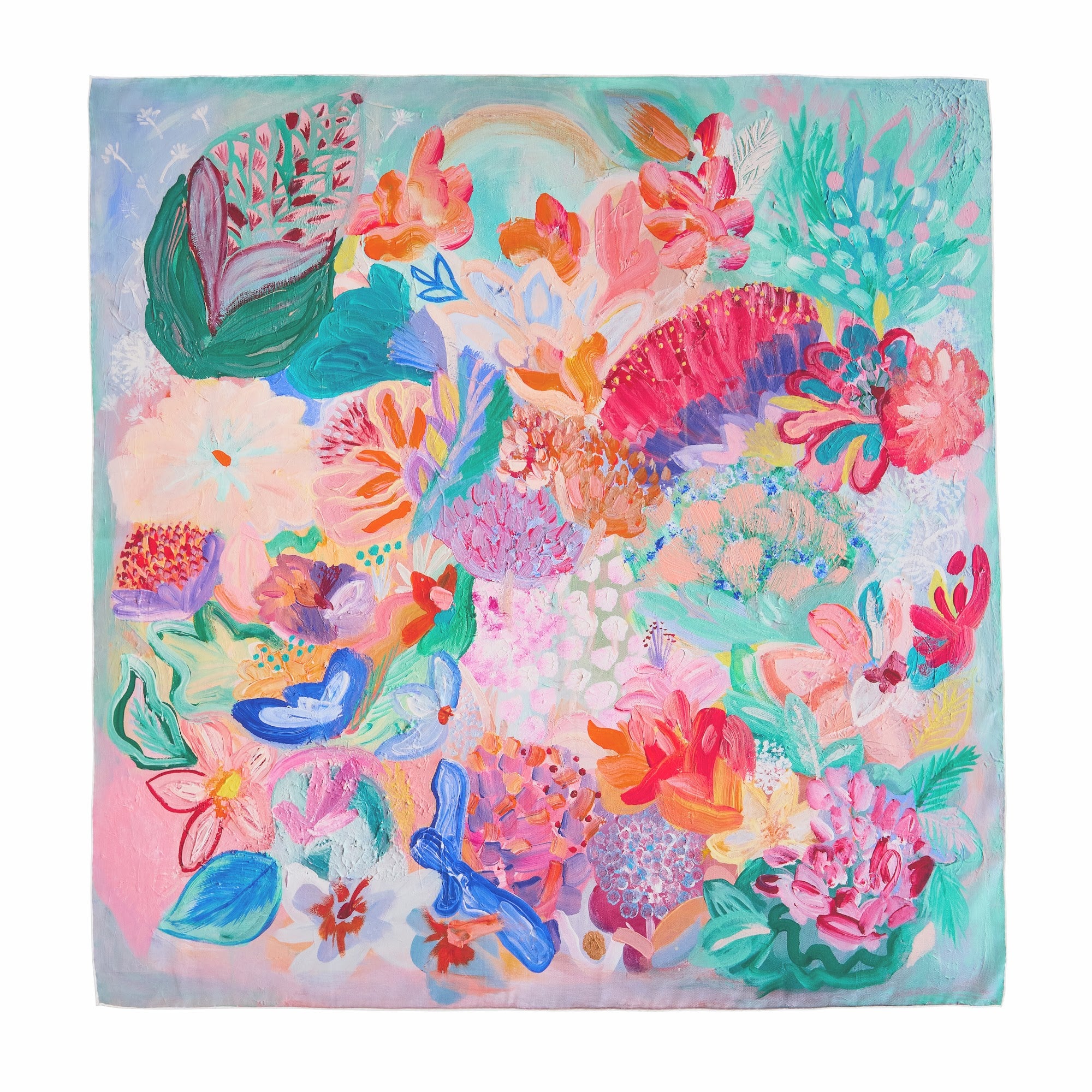 Multicolour women's mulberry silk scarf designed from canvas oil painting by Hadassah Lau at Hadasity at Tanglin Mall Singapore.