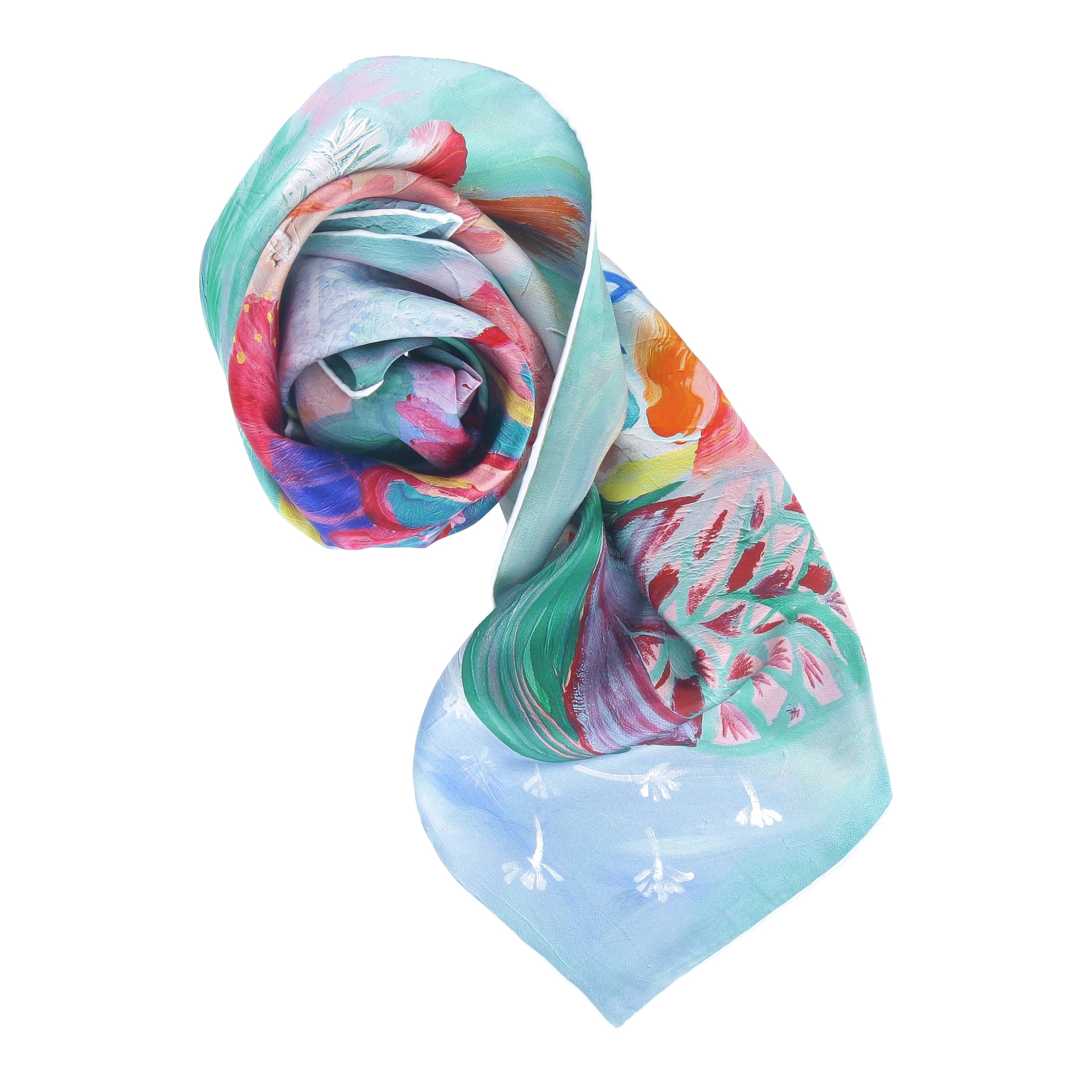 Multicolour women's mulberry silk scarf designed from canvas oil painting by Hadassah Lau at Hadasity at Tanglin Mall Singapore.