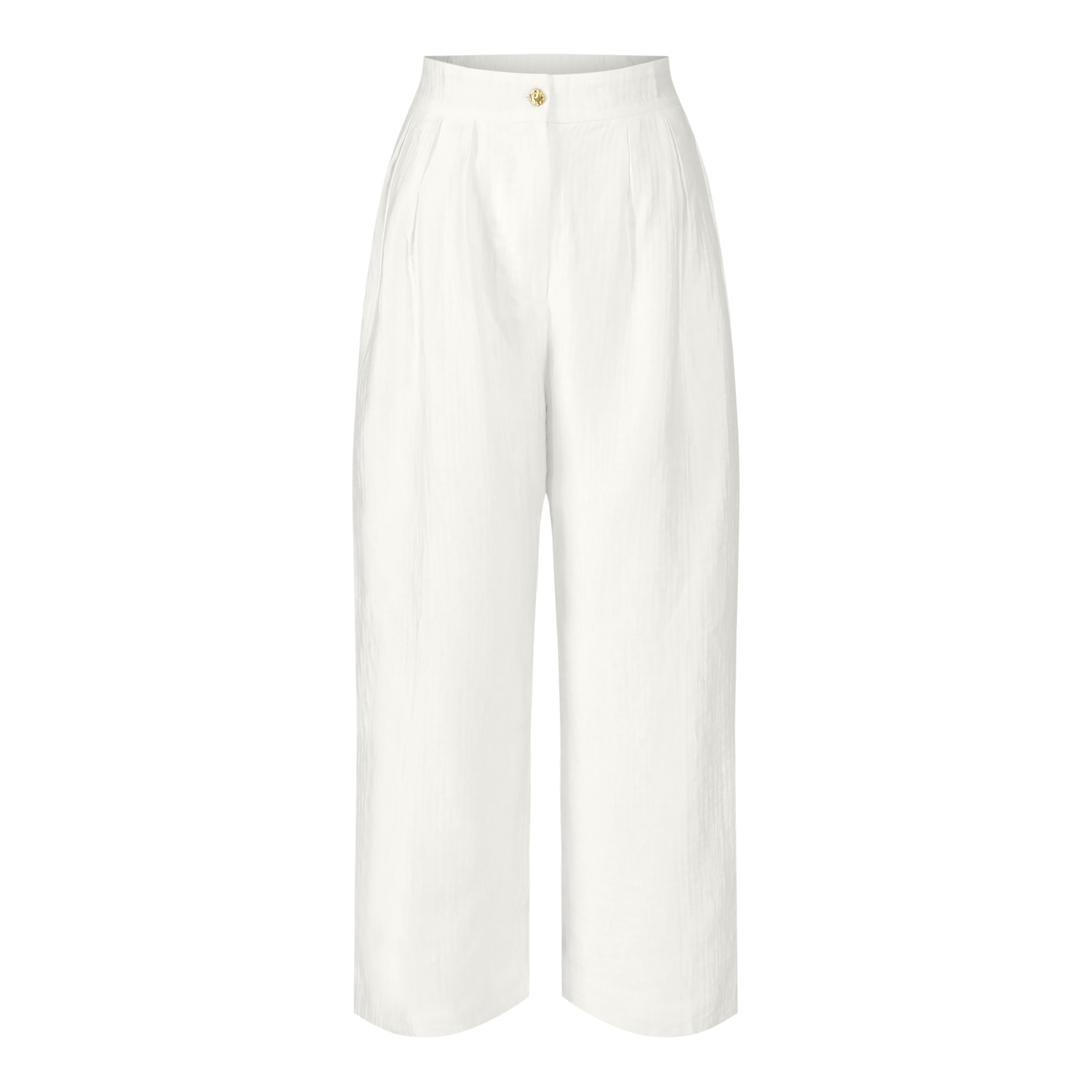 Women's high-waisted wide-leg straight cut white pants