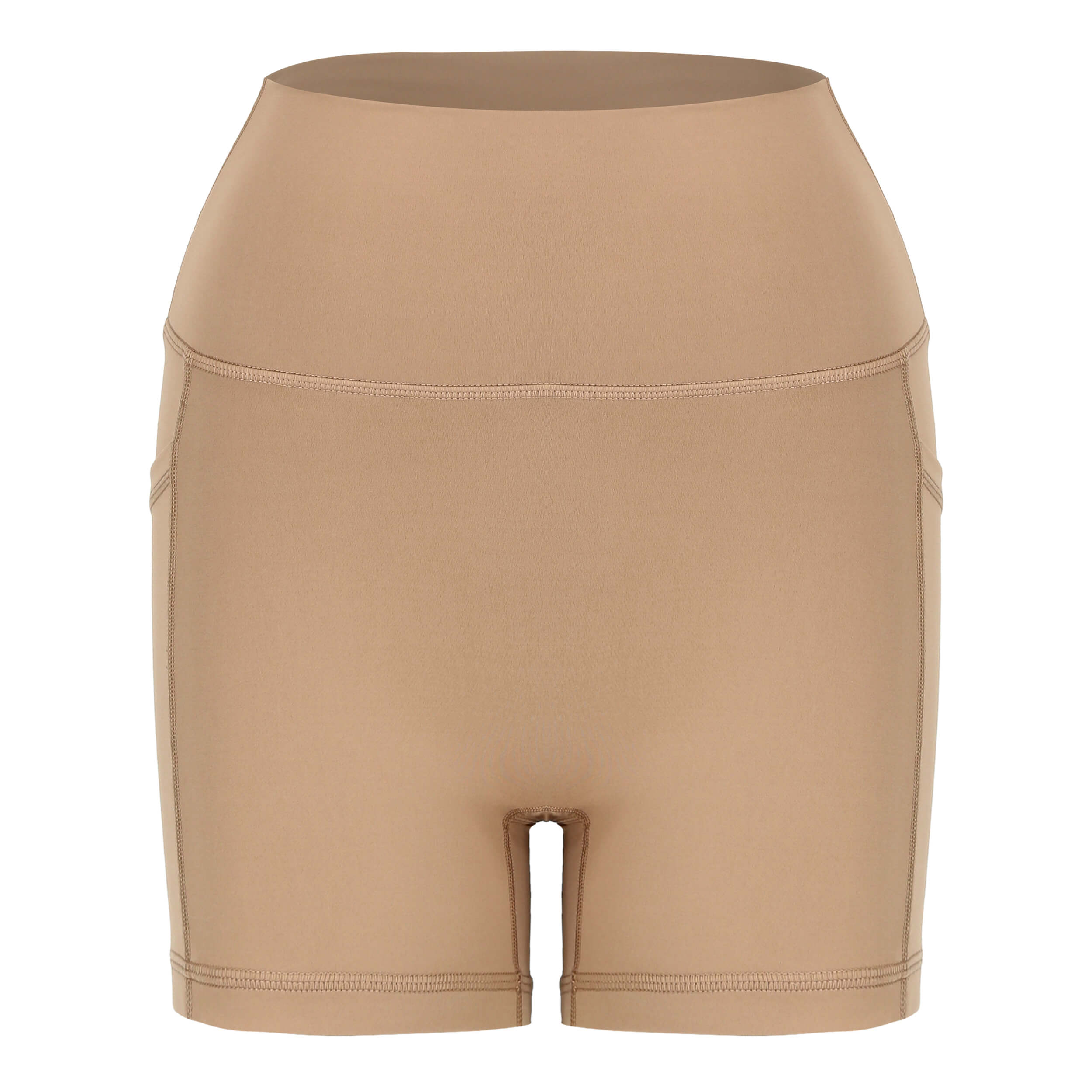 Women's activewear shorts with pockets in caramel colour