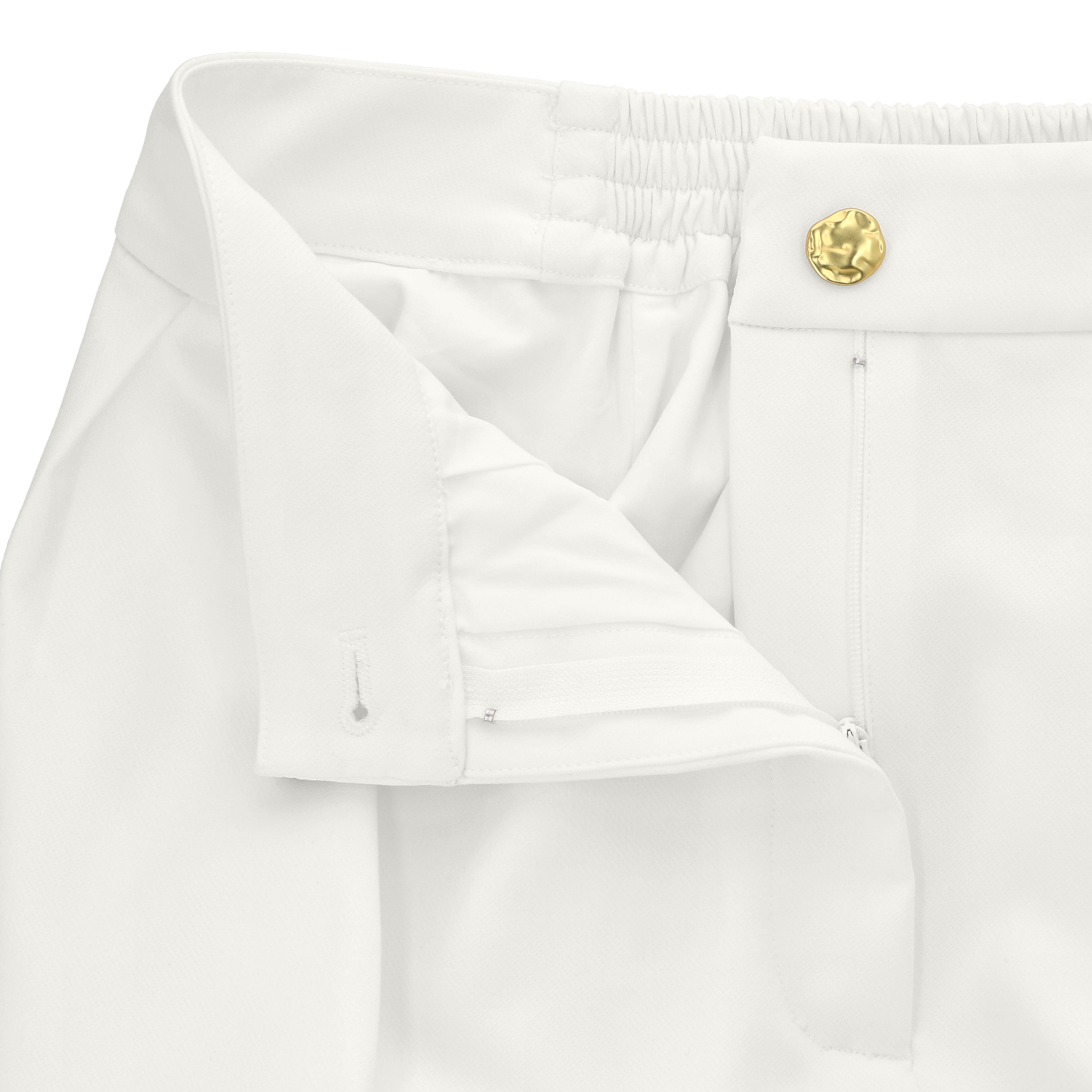 Women's white high-waisted relaxed fit pants.