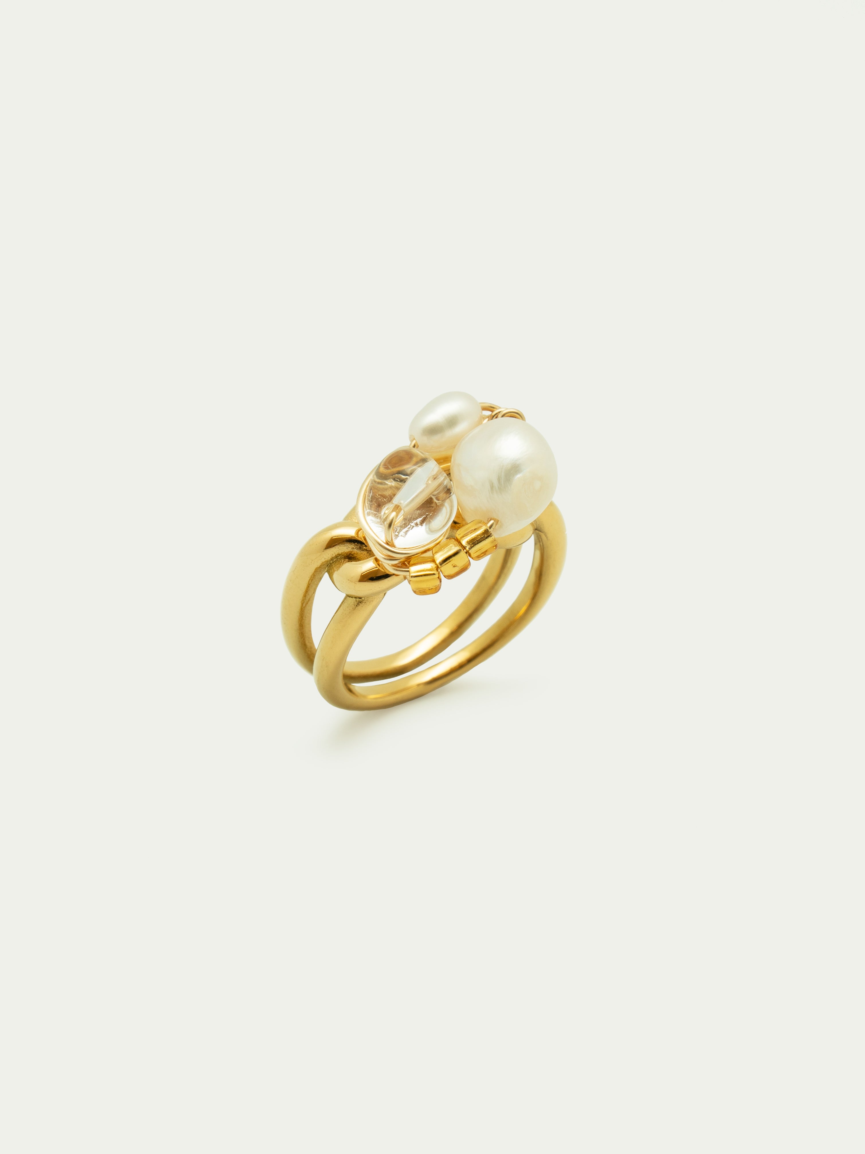 Gather | Pearl Duo Clear Quartz Art Ring - One Of A Kind