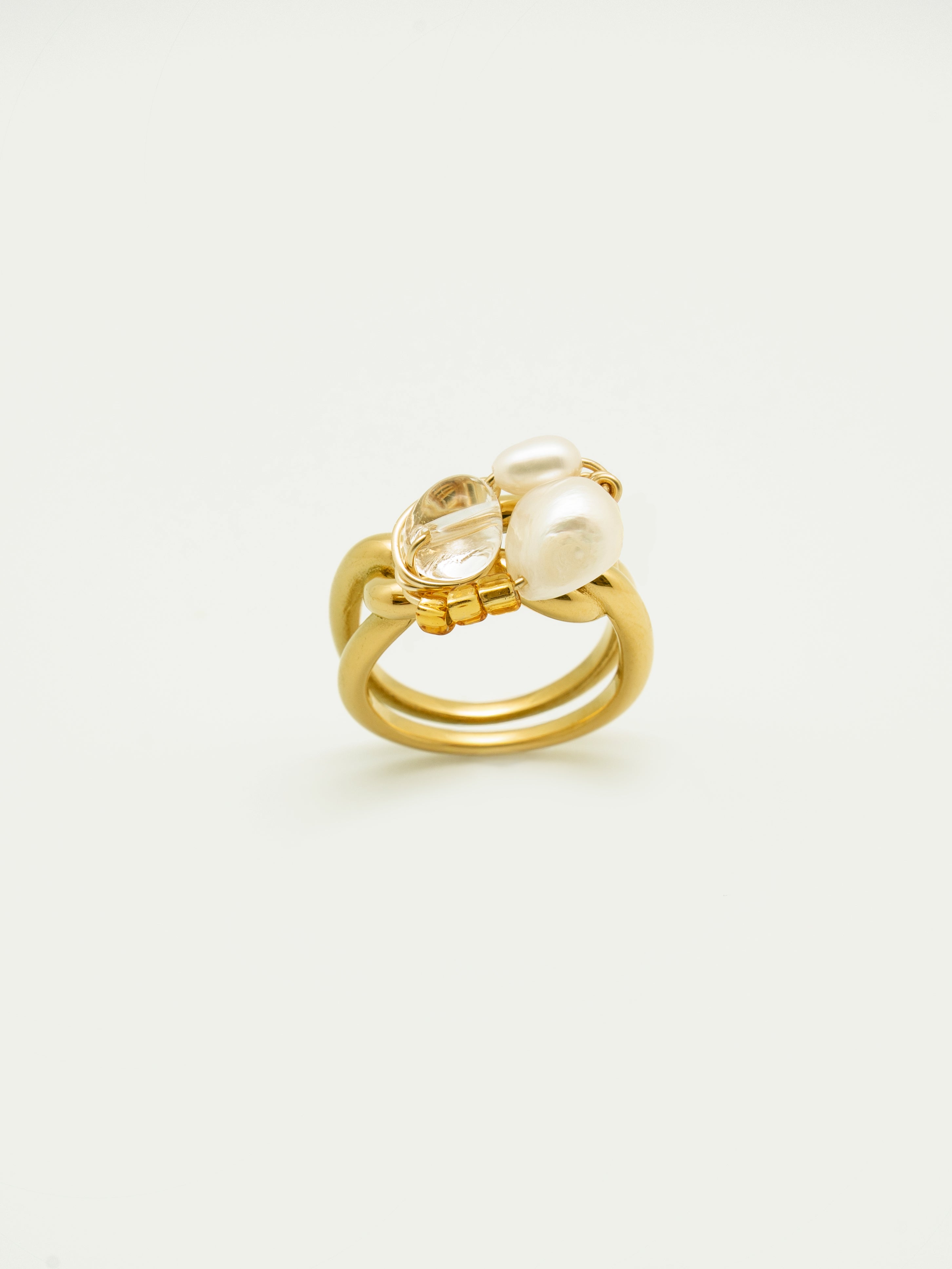 Gather | Pearl Duo Clear Quartz Art Ring - One Of A Kind