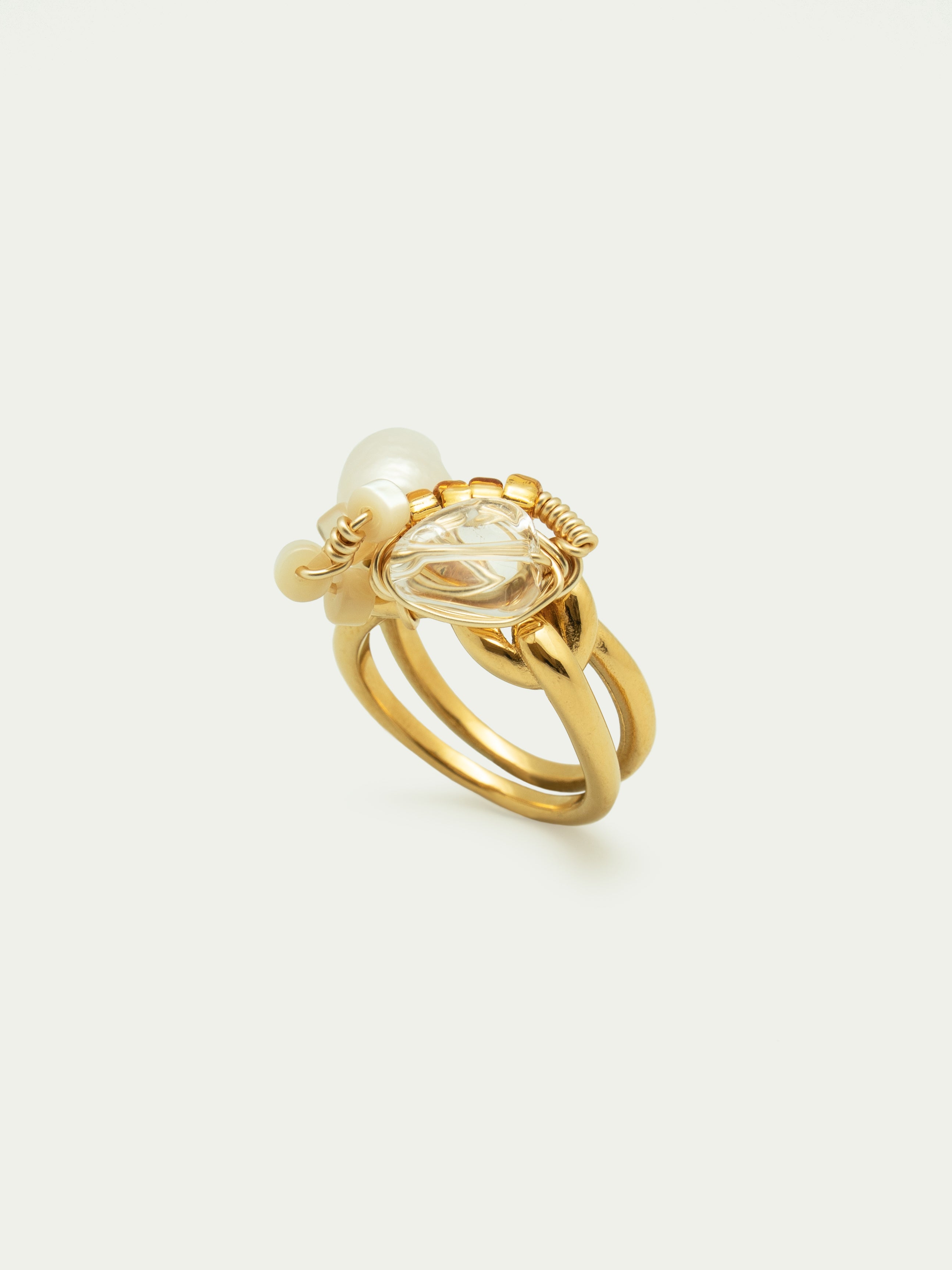 Lead | Clear Quartz And Pearl Art Ring - One Of A Kind