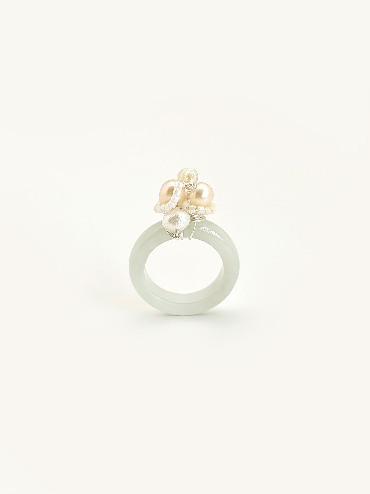 US Size 8 - Peace | Jade Ring Pearls - One Of A Kind