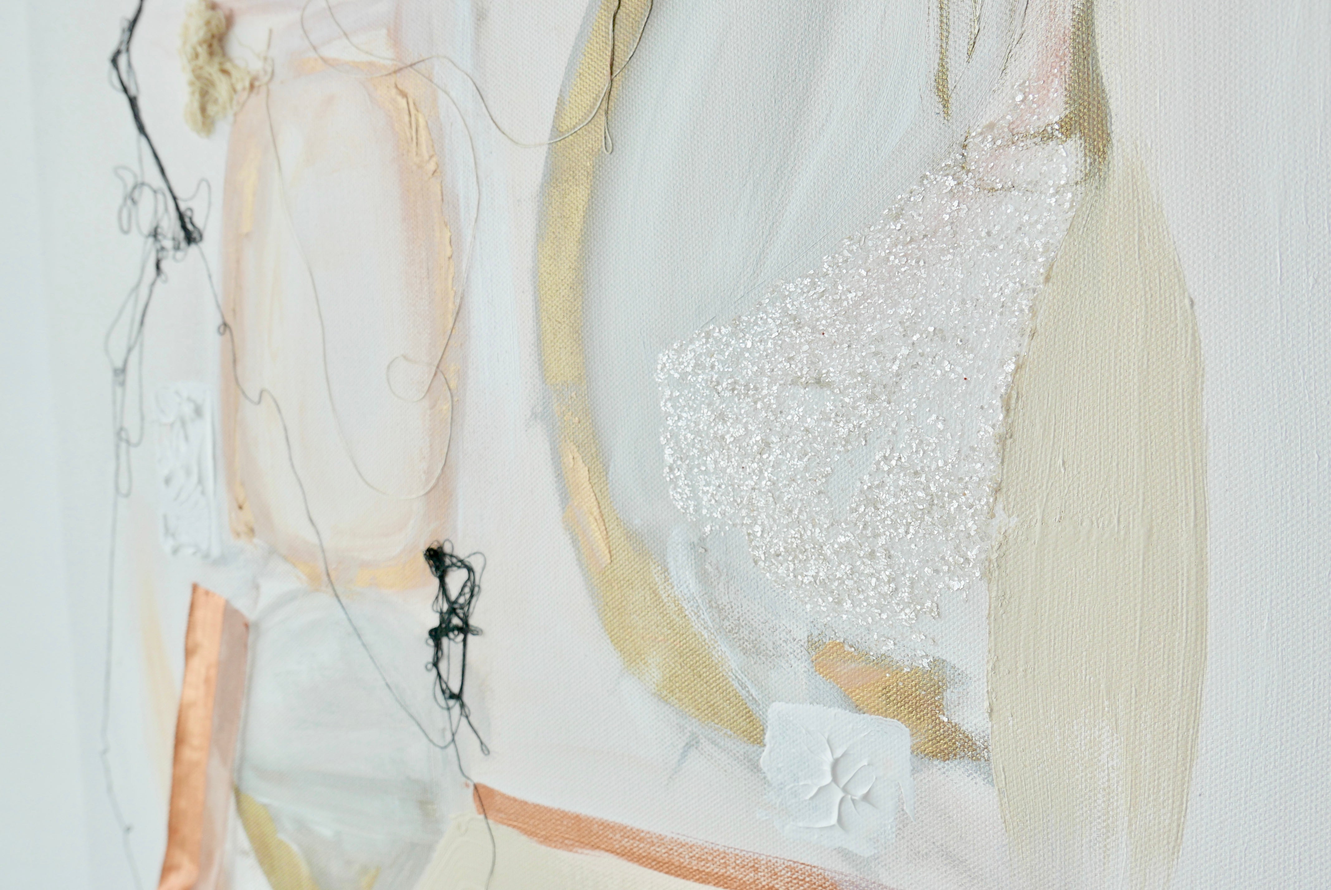 Abstract mixed media original art on canvas titled 'Freely and Lightly I' by Singaporean artist Hadassah Lau on sale at Hadasity, in Tanglin Mall, Singapore.